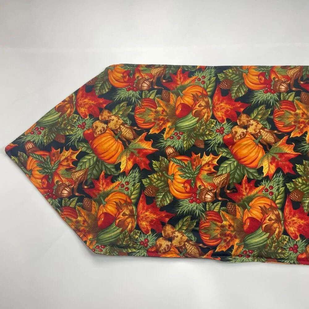 Handmade Patchwork Table Runner Autumn Fall Thanksgiving Pumpkins Orange Quilted